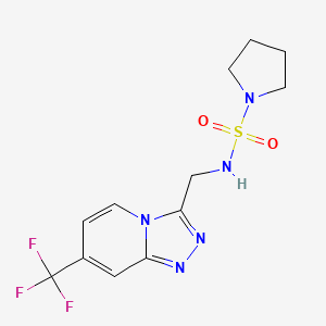 molecular formula C12H14F3N5O2S B2551772 N-((7-(trifluoromethyl)-[1,2,4]triazolo[4,3-a]pyridin-3-yl)methyl)pyrrolidine-1-sulfonamide CAS No. 2034418-88-5