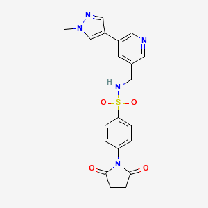 molecular formula C20H19N5O4S B2551792 4-(2,5-dioxopyrrolidin-1-yl)-N-((5-(1-methyl-1H-pyrazol-4-yl)pyridin-3-yl)methyl)benzenesulfonamide CAS No. 2034225-42-6