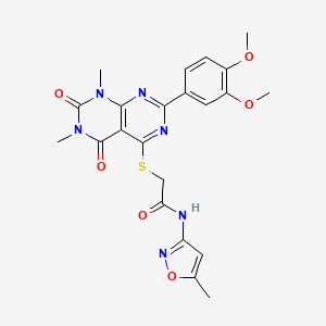 molecular formula C22H22N6O6S B2551793 2-((2-(3,4-dimethoxyphenyl)-6,8-dimethyl-5,7-dioxo-5,6,7,8-tetrahydropyrimido[4,5-d]pyrimidin-4-yl)thio)-N-(5-methylisoxazol-3-yl)acetamide CAS No. 893908-53-7
