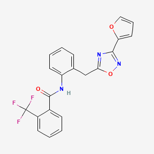 molecular formula C21H14F3N3O3 B2551819 N-(2-((3-(furan-2-yl)-1,2,4-oxadiazol-5-yl)methyl)phenyl)-2-(trifluoromethyl)benzamide CAS No. 1798018-81-1