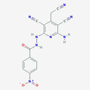 molecular formula C16H10N8O3 B255182 N'-[6-amino-3,5-dicyano-4-(cyanomethyl)-2-pyridinyl]-4-nitrobenzohydrazide 