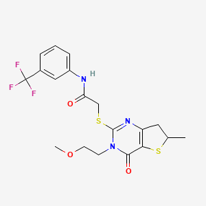 molecular formula C19H20F3N3O3S2 B2551826 2-((3-(2-methoxyethyl)-6-methyl-4-oxo-3,4,6,7-tetrahydrothieno[3,2-d]pyrimidin-2-yl)thio)-N-(3-(trifluoromethyl)phenyl)acetamide CAS No. 851410-36-1