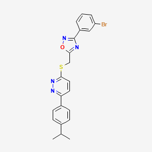 molecular formula C22H19BrN4OS B2551831 3-(3-Bromophenyl)-5-(((6-(4-isopropylphenyl)pyridazin-3-yl)thio)methyl)-1,2,4-oxadiazole CAS No. 1114915-48-8