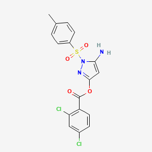molecular formula C17H13Cl2N3O4S B2551840 5-氨基-1-甲苯磺酰基-1H-吡唑-3-基 2,4-二氯苯甲酸酯 CAS No. 442679-02-9