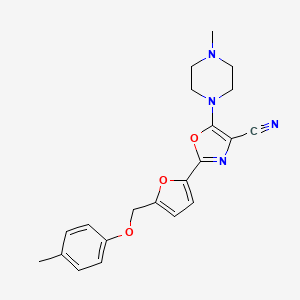 molecular formula C21H22N4O3 B2551843 5-(4-Methylpiperazin-1-yl)-2-(5-((p-tolyloxy)methyl)furan-2-yl)oxazole-4-carbonitrile CAS No. 931968-09-1