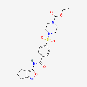 molecular formula C20H24N4O6S B2551861 4-((4-((5,6-二氢-4H-环戊[c]异恶唑-3-基)氨基甲酰基)苯基)磺酰基)哌嗪-1-羧酸乙酯 CAS No. 941879-14-7