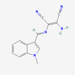 molecular formula C14H11N5 B2551863 (2Z)-2-amino-3-[(E)-[(1-methyl-1H-indol-3-yl)methylidene]amino]but-2-enedinitrile CAS No. 914636-48-9