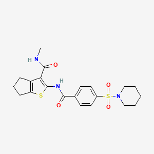 molecular formula C21H25N3O4S2 B2551865 N-methyl-2-(4-(piperidin-1-ylsulfonyl)benzamido)-5,6-dihydro-4H-cyclopenta[b]thiophene-3-carboxamide CAS No. 893094-14-9