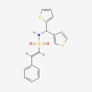 (E)-2-phenyl-N-(thiophen-2-yl(thiophen-3-yl)methyl)ethenesulfonamide