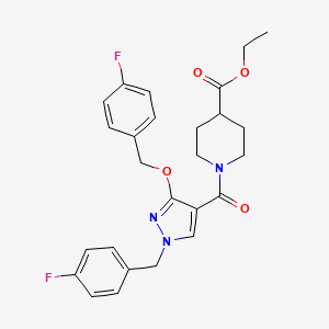 molecular formula C26H27F2N3O4 B2551876 ethyl 1-(1-(4-fluorobenzyl)-3-((4-fluorobenzyl)oxy)-1H-pyrazole-4-carbonyl)piperidine-4-carboxylate CAS No. 1014067-54-9