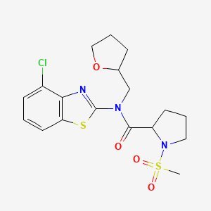 molecular formula C18H22ClN3O4S2 B2551897 N-(4-chlorobenzo[d]thiazol-2-yl)-1-(methylsulfonyl)-N-((tetrahydrofuran-2-yl)methyl)pyrrolidine-2-carboxamide CAS No. 1219369-44-4