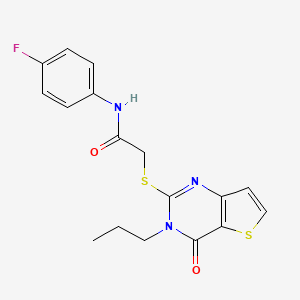 molecular formula C17H16FN3O2S2 B2551903 N-(4-fluorophenyl)-2-[(4-oxo-3-propyl-3,4-dihydrothieno[3,2-d]pyrimidin-2-yl)sulfanyl]acetamide CAS No. 1252817-23-4