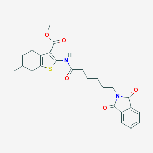 molecular formula C25H28N2O5S B255192 methyl 2-{[6-(1,3-dioxo-1,3-dihydro-2H-isoindol-2-yl)hexanoyl]amino}-6-methyl-4,5,6,7-tetrahydro-1-benzothiophene-3-carboxylate 