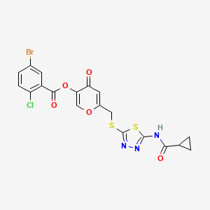 molecular formula C19H13BrClN3O5S2 B2551951 6-(((5-(cyclopropanecarboxamido)-1,3,4-thiadiazol-2-yl)thio)methyl)-4-oxo-4H-pyran-3-yl 5-bromo-2-chlorobenzoate CAS No. 877651-39-3