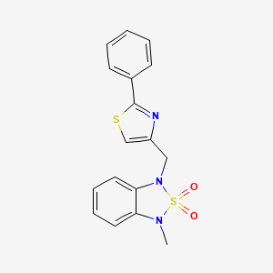 molecular formula C17H15N3O2S2 B2551958 1-Methyl-3-((2-phenylthiazol-4-yl)methyl)-1,3-dihydrobenzo[c][1,2,5]thiadiazole 2,2-dioxide CAS No. 2034263-59-5