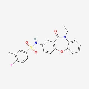 molecular formula C22H19FN2O4S B2551959 N-(10-ethyl-11-oxo-10,11-dihydrodibenzo[b,f][1,4]oxazepin-2-yl)-4-fluoro-3-methylbenzenesulfonamide CAS No. 922062-33-7