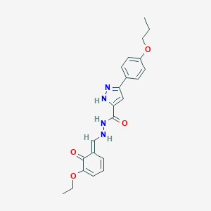 molecular formula C22H24N4O4 B255196 N'-[(E)-(5-ethoxy-6-oxocyclohexa-2,4-dien-1-ylidene)methyl]-3-(4-propoxyphenyl)-1H-pyrazole-5-carbohydrazide 