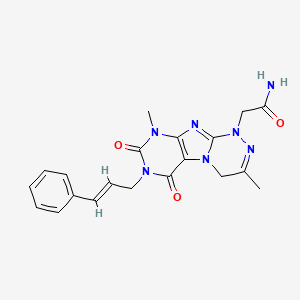 molecular formula C20H21N7O3 B2551967 2-(7-肉桂基-3,9-二甲基-6,8-二氧代-6,7,8,9-四氢-[1,2,4]三嗪[3,4-f]嘧啶-1(4H)-基)乙酰胺 CAS No. 929852-00-6