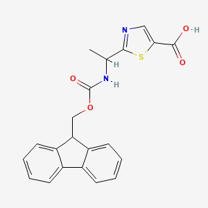 molecular formula C21H18N2O4S B2551985 2-(1-((((9H-Fluoren-9-yl)methoxy)carbonyl)amino)ethyl)thiazole-5-carboxylic acid CAS No. 2138144-26-8