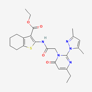 ethyl 2-(2-(2-(3,5-dimethyl-1H-pyrazol-1-yl)-4-ethyl-6-oxopyrimidin-1(6H)-yl)acetamido)-4,5,6,7-tetrahydrobenzo[b]thiophene-3-carboxylate