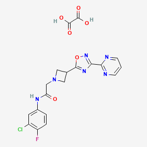 molecular formula C19H16ClFN6O6 B2551999 草酰酸N-(3-氯-4-氟苯基)-2-(3-(3-(嘧啶-2-基)-1,2,4-恶二唑-5-基)氮杂环丁-1-基)乙酰胺 CAS No. 1351659-64-7