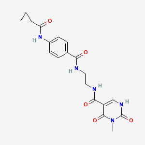 molecular formula C19H21N5O5 B2552014 N-(2-(4-(cyclopropanecarboxamido)benzamido)ethyl)-3-methyl-2,4-dioxo-1,2,3,4-tetrahydropyrimidine-5-carboxamide CAS No. 1351597-36-8