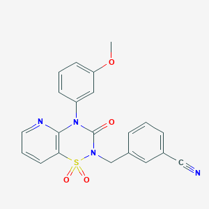 molecular formula C21H16N4O4S B2552015 3-((4-(3-甲氧基苯基)-1,1-二氧化-3-氧代-3,4-二氢-2H-吡啶并[2,3-e][1,2,4]噻二嗪-2-基)甲基)苯甲腈 CAS No. 1251606-43-5