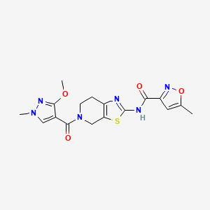 molecular formula C17H18N6O4S B2552018 N-(5-(3-methoxy-1-methyl-1H-pyrazole-4-carbonyl)-4,5,6,7-tetrahydrothiazolo[5,4-c]pyridin-2-yl)-5-methylisoxazole-3-carboxamide CAS No. 1396885-64-5