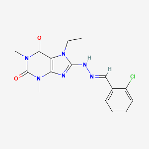 molecular formula C16H17ClN6O2 B2552027 (E)-8-(2-(2-chlorobenzylidene)hydrazinyl)-7-ethyl-1,3-dimethyl-1H-purine-2,6(3H,7H)-dione CAS No. 374912-02-4