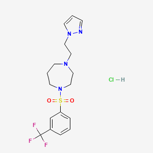 molecular formula C17H22ClF3N4O2S B2552036 1-(2-(1H-pyrazol-1-yl)ethyl)-4-((3-(trifluoromethyl)phenyl)sulfonyl)-1,4-diazepane hydrochloride CAS No. 1396748-29-0