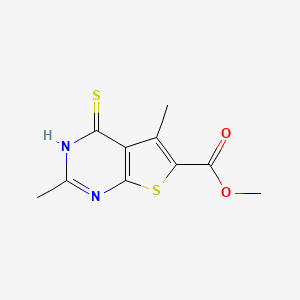 molecular formula C10H10N2O2S2 B2552061 Methyl 2,5-dimethyl-4-sulfanylthieno[2,3-d]pyrimidine-6-carboxylate CAS No. 571151-17-2