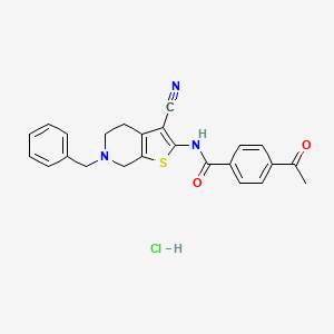 molecular formula C24H22ClN3O2S B2552076 4-acetyl-N-(6-benzyl-3-cyano-4,5,6,7-tetrahydrothieno[2,3-c]pyridin-2-yl)benzamide hydrochloride CAS No. 1216972-53-0