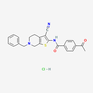 molecular formula C24H22ClN3O2S B2552076 4-アセチル-N-(6-ベンジル-3-シアノ-4,5,6,7-テトラヒドロチエノ[2,3-c]ピリジン-2-イル)ベンゾアミド塩酸塩 CAS No. 1216972-53-0