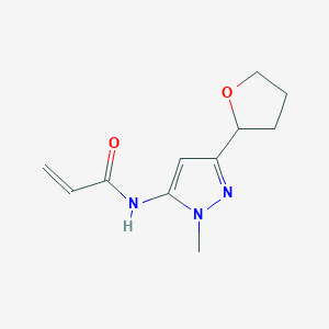molecular formula C11H15N3O2 B2552078 N-[2-Methyl-5-(oxolan-2-yl)pyrazol-3-yl]prop-2-enamide CAS No. 2196016-98-3