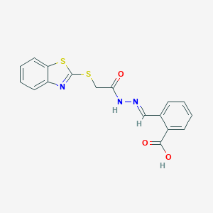 molecular formula C17H13N3O3S2 B255208 2-[(E)-{2-[(1,3-benzothiazol-2-ylsulfanyl)acetyl]hydrazinylidene}methyl]benzoic acid 