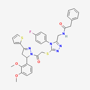 molecular formula C34H31FN6O4S2 B2552108 N-((5-((2-(5-(2,3-dimethoxyphenyl)-3-(thiophen-2-yl)-4,5-dihydro-1H-pyrazol-1-yl)-2-oxoethyl)thio)-4-(4-fluorophenyl)-4H-1,2,4-triazol-3-yl)methyl)-2-phenylacetamide CAS No. 362505-65-5