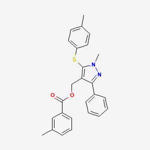 molecular formula C26H24N2O2S B2552109 {1-methyl-5-[(4-methylphenyl)sulfanyl]-3-phenyl-1H-pyrazol-4-yl}methyl 3-methylbenzenecarboxylate CAS No. 318247-63-1