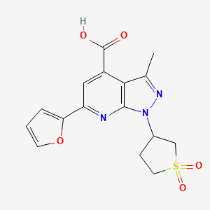 molecular formula C16H15N3O5S B2552140 1-(1,1-dioxidotetrahydrothiophen-3-yl)-6-(furan-2-yl)-3-methyl-1H-pyrazolo[3,4-b]pyridine-4-carboxylic acid CAS No. 1105193-47-2