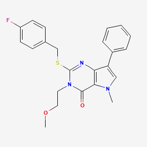 molecular formula C23H22FN3O2S B2552152 2-((4-fluorobenzyl)thio)-3-(2-methoxyethyl)-5-methyl-7-phenyl-3H-pyrrolo[3,2-d]pyrimidin-4(5H)-one CAS No. 1111983-24-4