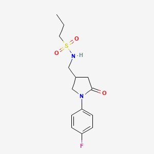 molecular formula C14H19FN2O3S B2552158 N-((1-(4-氟苯基)-5-氧代吡咯烷-3-基)甲基)丙烷-1-磺酰胺 CAS No. 954656-04-3