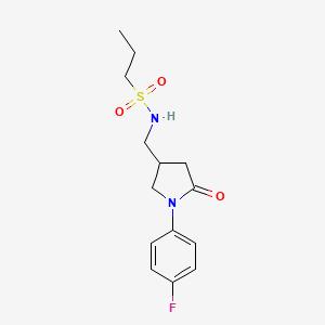 molecular formula C14H19FN2O3S B2552158 N-((1-(4-フルオロフェニル)-5-オキソピロリジン-3-イル)メチル)プロパン-1-スルホンアミド CAS No. 954656-04-3