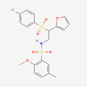 molecular formula C20H20ClNO6S2 B2552162 N-[2-[(4-氯苯基)磺酰]-2-(2-呋喃基)乙基]-2-甲氧基-5-甲基苯磺酰胺 CAS No. 896326-70-8