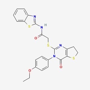 molecular formula C23H20N4O3S3 B2552178 N-(benzo[d]thiazol-2-yl)-2-((3-(4-ethoxyphenyl)-4-oxo-3,4,6,7-tetrahydrothieno[3,2-d]pyrimidin-2-yl)thio)acetamide CAS No. 686772-47-4