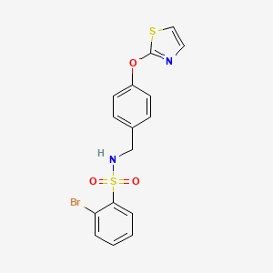 molecular formula C16H13BrN2O3S2 B2552181 2-bromo-N-(4-(thiazol-2-yloxy)benzyl)benzenesulfonamide CAS No. 2034617-19-9
