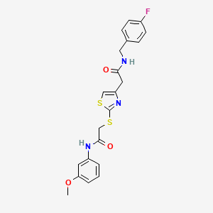 molecular formula C21H20FN3O3S2 B2552184 N-(4-fluorobenzyl)-2-(2-((2-((3-methoxyphenyl)amino)-2-oxoethyl)thio)thiazol-4-yl)acetamide CAS No. 941997-77-9