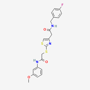 molecular formula C21H20FN3O3S2 B2552184 N-(4-氟苄基)-2-(2-((2-((3-甲氧基苯基)氨基)-2-氧代乙基)硫代)噻唑-4-基)乙酰胺 CAS No. 941997-77-9