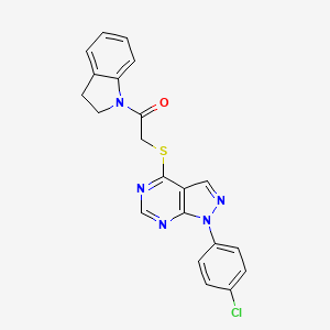 molecular formula C21H16ClN5OS B2552186 2-((1-(4-chlorophenyl)-1H-pyrazolo[3,4-d]pyrimidin-4-yl)thio)-1-(indolin-1-yl)ethanone CAS No. 893913-13-8