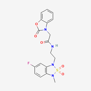 molecular formula C18H17FN4O5S B2552199 N-(2-(6-氟-3-甲基-2,2-二氧化苯并[c][1,2,5]噻二唑-1(3H)-基)乙基)-2-(2-氧代苯并[d]噁唑-3(2H)-基)乙酰胺 CAS No. 2034543-25-2