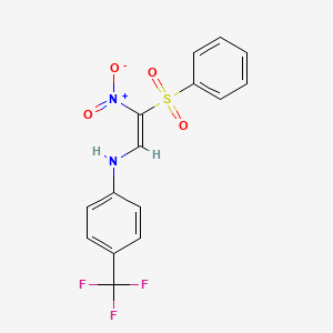 molecular formula C15H11F3N2O4S B2552203 N-[(E)-2-(benzenesulfonyl)-2-nitroethenyl]-4-(trifluoromethyl)aniline CAS No. 338397-54-9