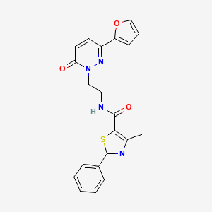 molecular formula C21H18N4O3S B2552220 N-(2-(3-(furan-2-yl)-6-oxopyridazin-1(6H)-yl)ethyl)-4-methyl-2-phenylthiazole-5-carboxamide CAS No. 946263-61-2